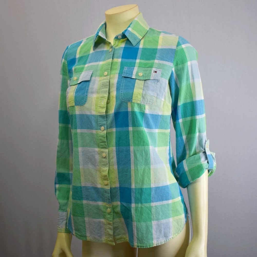 TOMMY HILFIGER ROLL TAB SLEEVES BUTTON DOWN SHIRT SZ MD